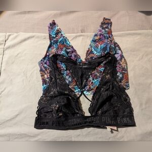 Pink VS large Lace Bralette Duo- Black And Multicolor